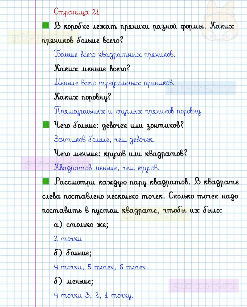 ГДЗ к 21 странице учебника по математике Г.В. Дорофеев, Т.Н. Миракова, Т.Б. Бука за 1 класс 1 часть