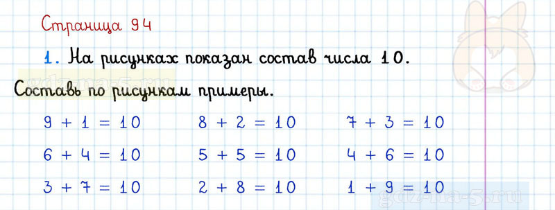 ГДЗ к 94 странице учебника по математике Г.В. Дорофеев, Т.Н. Миракова, Т.Б. Бука за 1 класс 1 часть