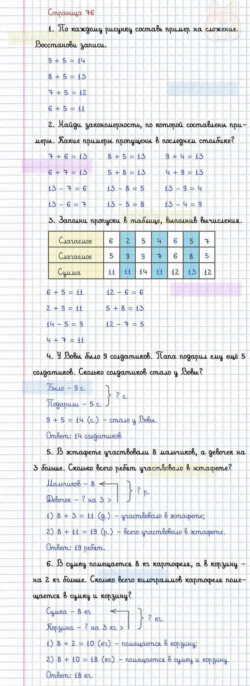 ГДЗ к 76 странице учебника по математике Г.В. Дорофеев, Т.Н. Миракова, Т.Б. Бука за 1 класс 2 часть