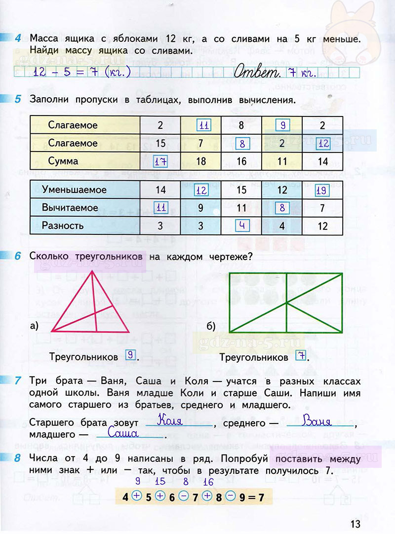 ГДЗ к 13 странице рабочей тетради по математике Г.В. Дорофеев, Т.Н. Миракова, Т.Б. Бука за 2 класс 1 часть