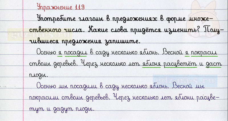 ГДЗ к 119 упражнению рабочей тетради по русскому языку Л.Ф. Климанова, Т.В. Бабушкина за 3 класс 2 часть