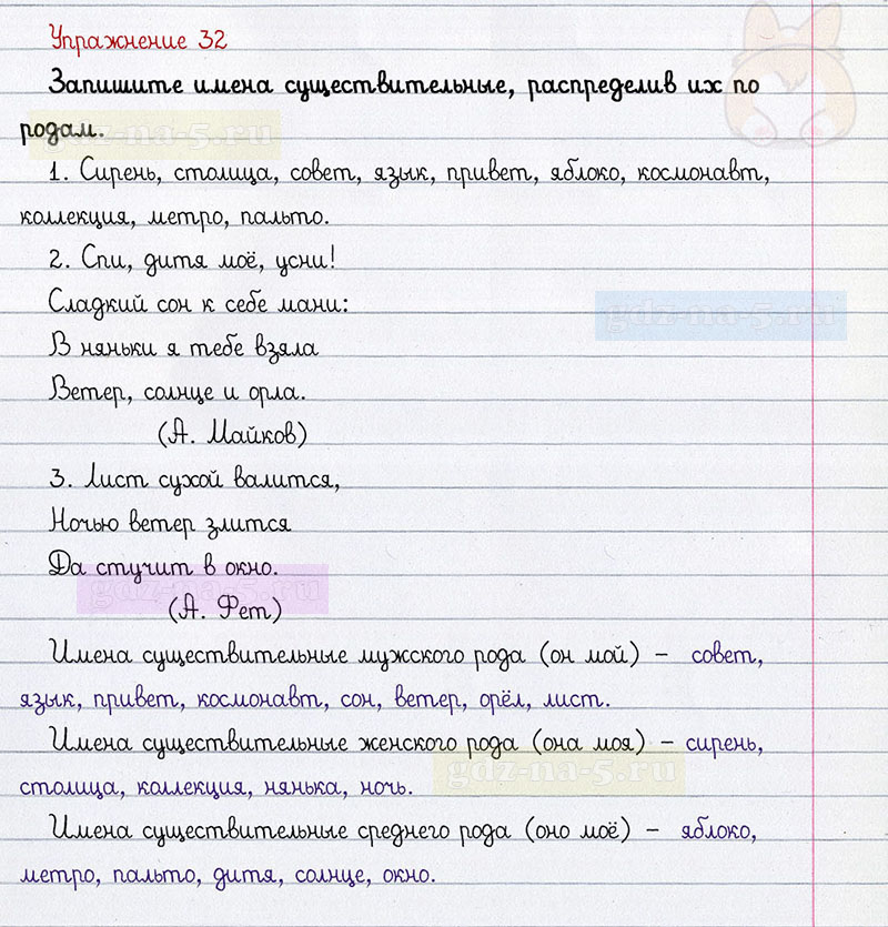 ГДЗ к 32 упражнению рабочей тетради по русскому языку Л.Ф. Климанова, Т.В. Бабушкина за 3 класс 2 часть