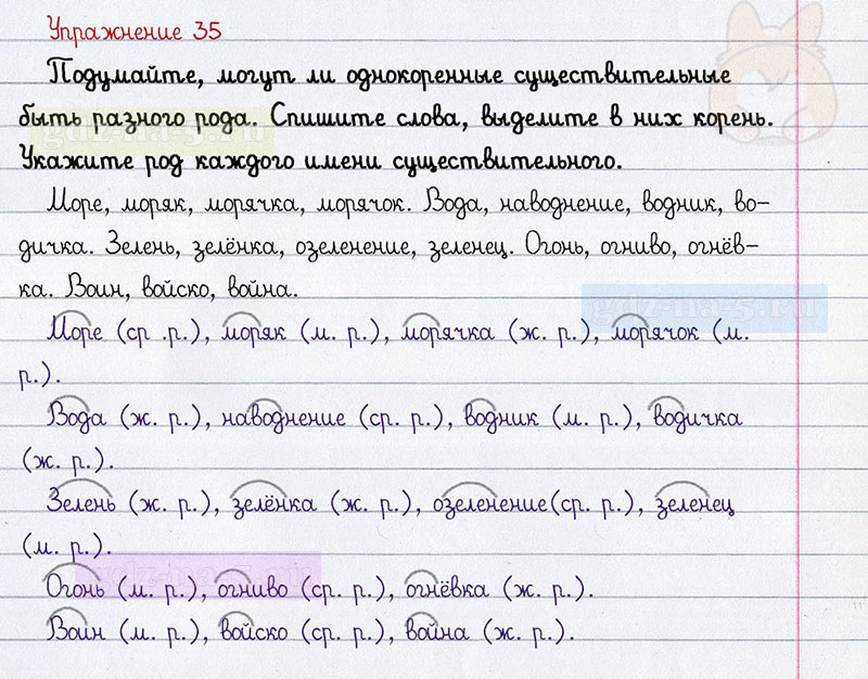 ГДЗ к 35 упражнению рабочей тетради по русскому языку Л.Ф. Климанова, Т.В. Бабушкина за 3 класс 2 часть