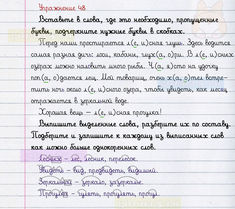 ГДЗ к 48 упражнению рабочей тетради по русскому языку Л.Ф. Климанова, Т.В. Бабушкина за 3 класс 2 часть